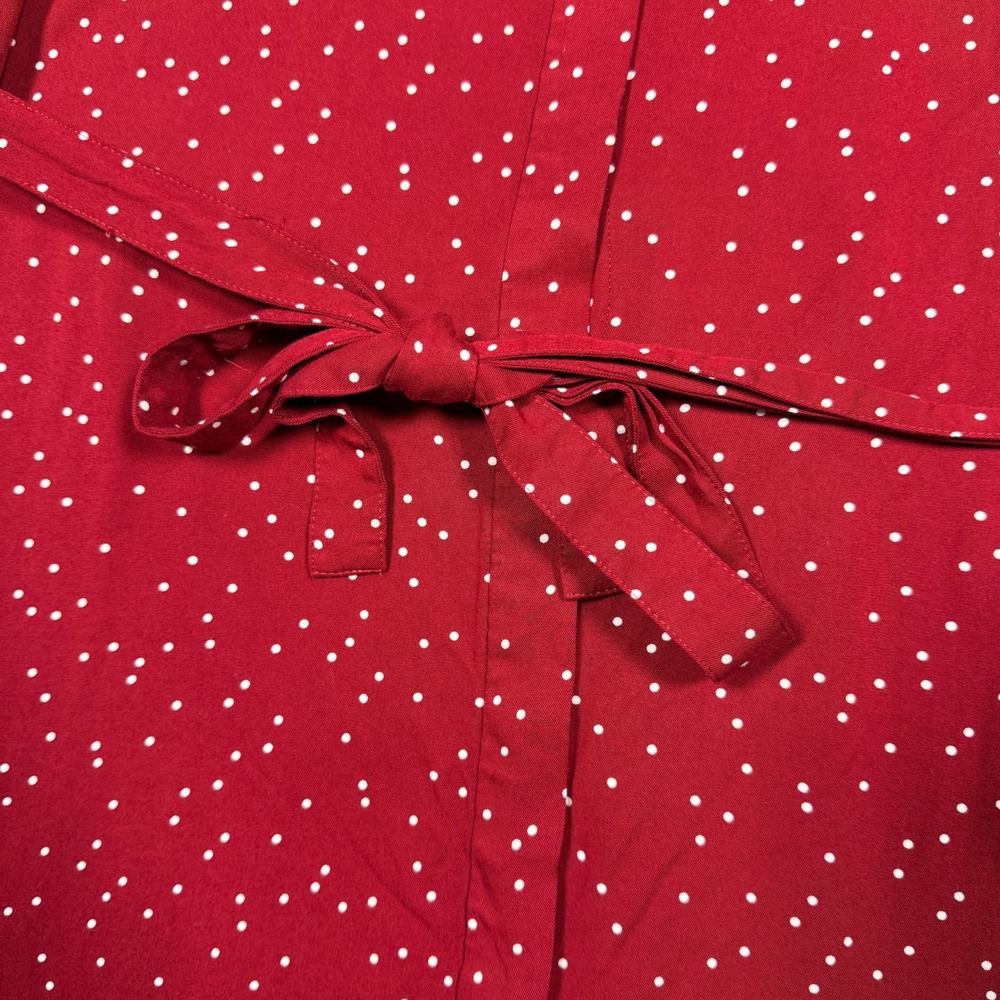 Uniqlo Womens Red Polka Dot Long Sleeve Button Front Belted Shirt Dress Size M - Picture 4 of 6